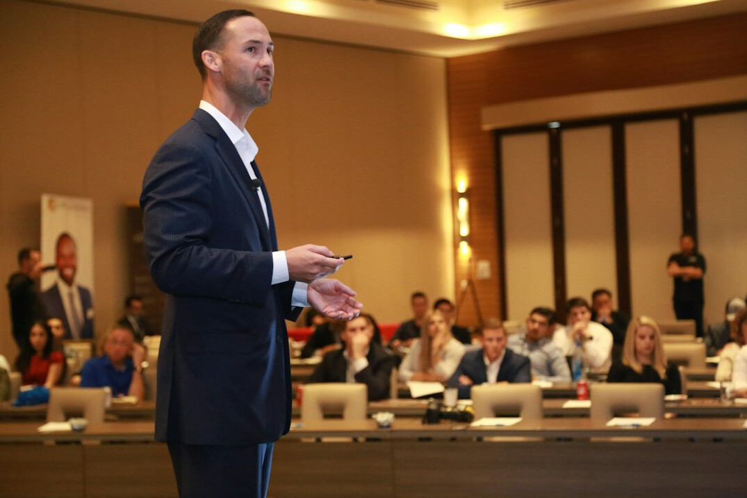 confident speaker presenting ideas